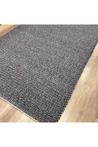 Eko Halı Jade Basketweave Antrasit Naturel Kazak Örgü Desenli El Dokuma Örgü Kilim Antrasit