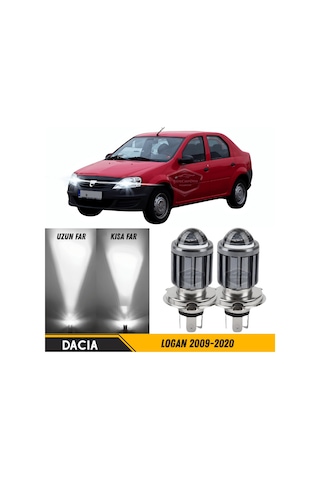 Dacia Logan 2009-2020 Uyumlu Mercekli Far Ampulü Led Xenon Beyaz Renk Far Şimşek Etkili Csp Led Lamba Uzun Kısa 2 Adet Takım