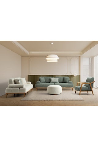 Tera Ahşap Ayaklı Beyaz 3 Lü Kanepe Beyaz