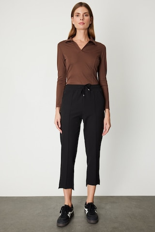 On Kadın Önü Çimalı Dar Paça Eşofman Altı 64138 Siyah Siyah