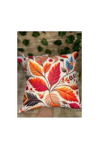 3d Dijital Baskı Sonbahar Yaprakları Temalı Kırlent Kılıfı, 43x43 Cm, Çok Renkli, 2'li Set Diğer