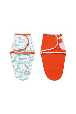 Neevoyu 3-6 Aylık Bebekler İçin Pamuklu Sarılma Battaniyesi - Balina + Turuncu Desenli 2'li Paket M Beden Turuncu