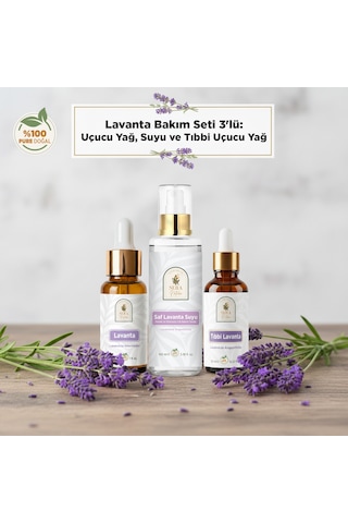 Lavanta Bakım Seti 3 Lü %100 Saf Lavanta Suyu 100 Ml, Lavanta Uçucu Yağı 20 Ml, Lavanta Yağı 10 Ml