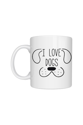 Hemengo Köpek Severlere Özel I Love Dogs Kupa Model 182 Sevimli Köpek Tasarımlı Porselen Kahve Kupası Diğer