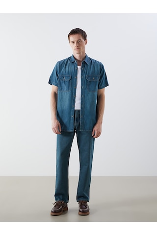 Lcw Jeans Yeşil Regular Fit Kısa Kollu Erkek Jean Gömlek