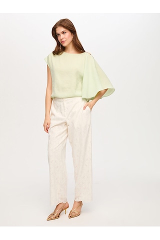 Faik Sönmez Wide Leg Fit Brode Nakış Detaylı Pantolon S26pnt009 Us26pnt00973 Ekru