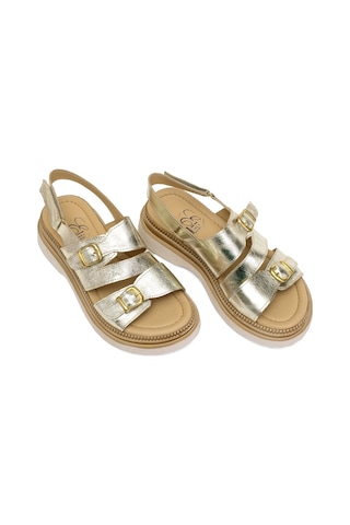 Elit Vesta Kadın Hakiki Deri Düz Sandalet Altın Altın