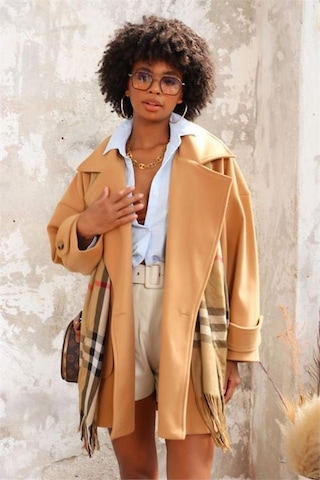 Dip Moda Kadın Camel Kolu Kemerli Kaşe Kaban Dpnbasp6767 Camel