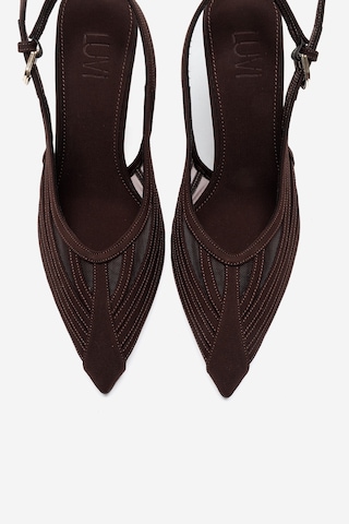 Luvi Shoes Fauna Koyu Kahverengi Saten Kadın Topuklu Ayakkabı