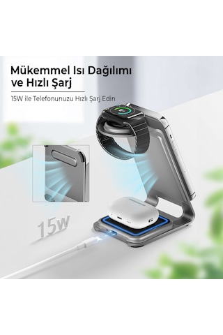 Bix BXMW3 15W 3in1 Ultra İnce Manyetik Kablosuz Şarj Standı