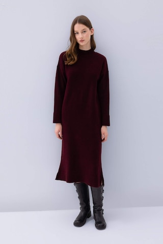 DeFacto Relax Fit Yarım Balıkçı Yaka Midi Triko Bordo Elbise D8596AX24WNBR467