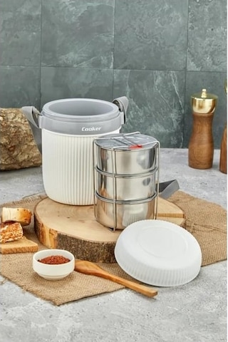 Cooker Yemek Termosu Beyaz Çelik 3 Lü Ckr3147 7981