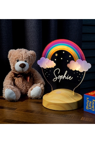 Sevgi Lambası Gökkuşağı Kız Çocuk Rainbow Kişiye Özel Doğum Günü Led Gece Lambası