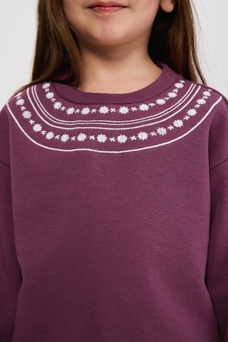 Panço Kız Çocuk Nakışlı Mürdüm Sweatshirt Mor