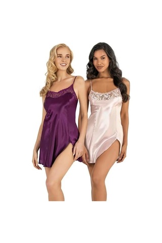 Moon Wear Pudra Kısa Saten Gecelik 8217 Pudra
