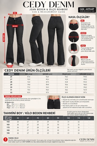 Cedy Denim Cedy Denım Kadın Çift Düğmeli Düşük Bel Bootcut Kalıp Likralı Jean Pantolon Özel Tasarım Cepli C650 Lacivert
