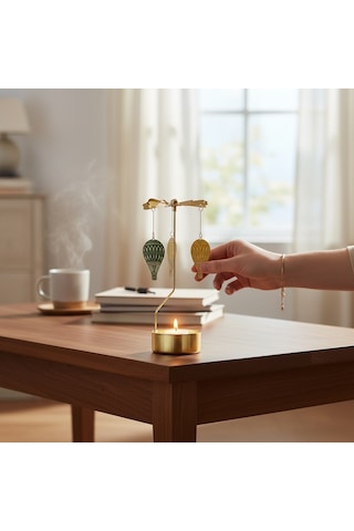 Uçan Balon Temalı Tealight Mumluk Dekoratif Masa Üstü Aksesuar Gold