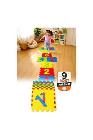 9 Parça Büyük Boy Eva Sayılı Puzzle Oyun Matı Rakamlı Çocuk Yer Matı Renkli Zemin Karosu