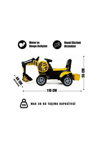 Bingit Ekskavatör Kepçe Oyuncak 110 Cm Pedalsız Sür, Kaz, Oyna