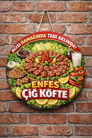 Mayeka Çiğ Köfte Dükkanı İçin Duvar Kapı Tablo Süsü Ahşap Askılı Pano Tabela No 5