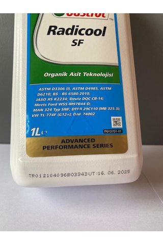 Castrol Radicool Sf Organik Kırmızı Renk 1 Litre Antifriz 06/2025 Üretim Kırmızı