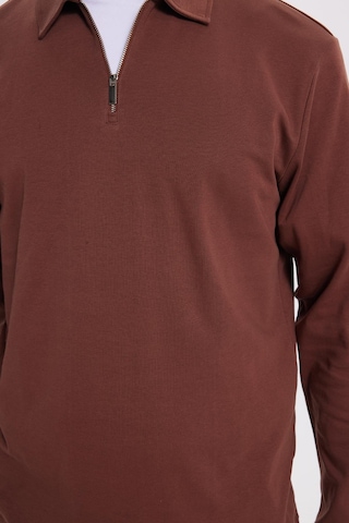 Tudors Erkek Relax Fit Rahat Kesim %100 Pamuk Yarım Fermuarlı Polo Yaka İnterlok Kahverengi Sweatshirt-42171 Kahverengi