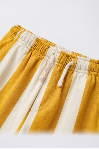 Magu Unisex Çocuk Pamuklu Sarı Ekru Çizgili Pantolon