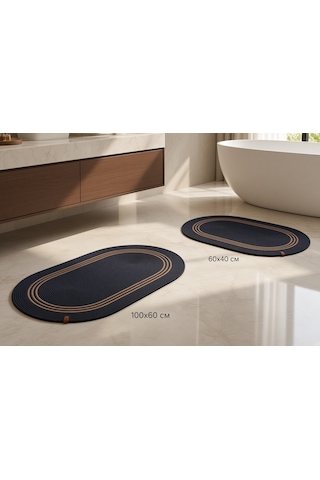 Nakkaş Home 2'li Jüt Klozet Takımı Siyah-koyu Kahve 2li Oval