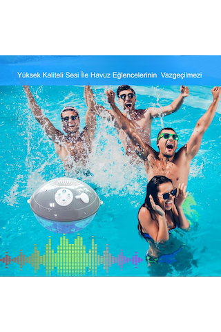 Hymark Bluetooth Bt601 Havuz Hoparlörü Renkli Rgb Led Işık Ip68 Su Geçirmez Dahili Şarjlı Pilli Ses Bombası