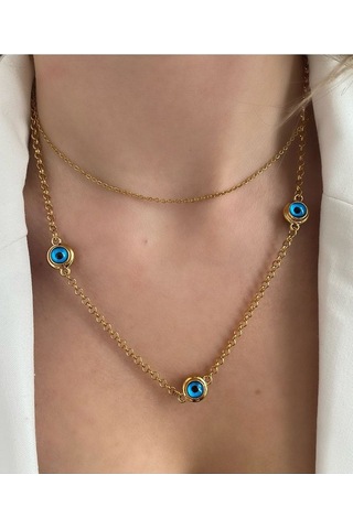 Pinery Jewels Cam Göz Nazar Boncuklu Gold Zincir Kolye Altın