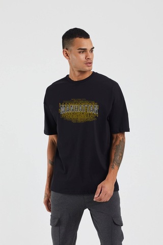 Thewert Unisex Manhattan Baskılı Siyah Oversize Tshirt