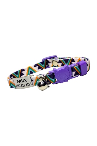 Ayz Markalama Güvenlik Kilitli İsimli Kedi Tasması Kedi Madalyon Mor Üçgen