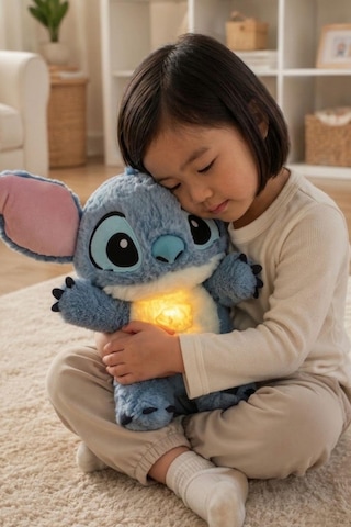 30 Cm Stitch Işıklı Ve Müzikli Peluş Uyku Arkadaşı 5 Modlu Nefes Alan Gece Lambası Sevimli Hediye Oyuncak Mavi