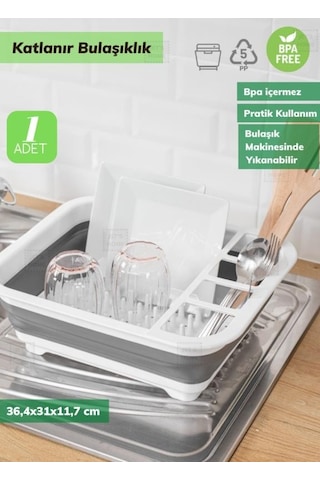 Bulaşıklık Katlanır Tabaklık Bardaklık Silikon Tabaklık Bpa Free Beyaz Gri
