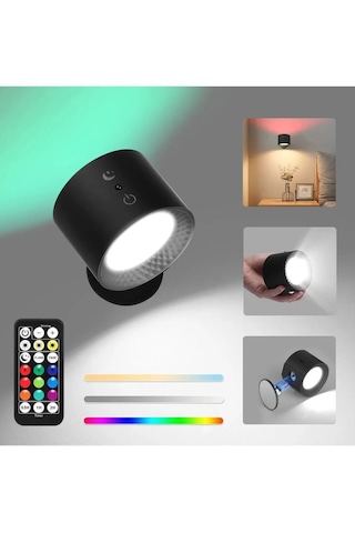 Rgb Uzaktan Kumandalı Şarjlı Duvar Aplik Led Gece Lambası Siyah