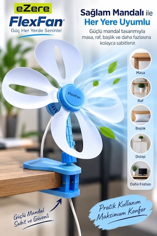 Ezere Flexfan Klipsli Elektirikli Vantilatör Ev Ofis Mini Fan