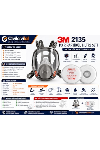 3m 6800 Tam Yüz Maskesi + 3m 2135 P3 Filtre