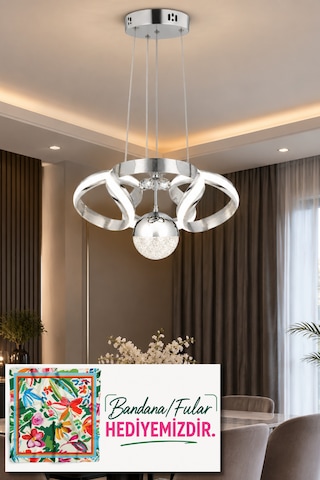 Çizgili Kasa Diana Power Led Avize Krom Modern Dekoratif Halka Tasarımlı Salon Ve Yemek Odası Aydınlatma 4147