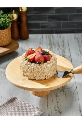Bambu Oval Ayaklı Sunum Standı, Kek Yükseltici 5cm Bambu