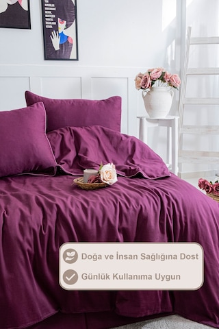 Elart Stark Nevresim Takımı Çift Kişilik %100 Pamuk Saten Biyeli 200x220 Cm Mürdüm Mürdüm