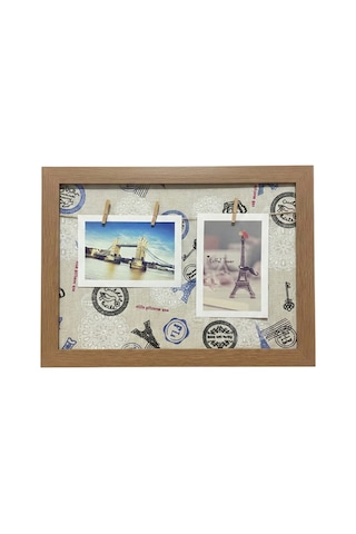 Vintage Desenli Ahşap İpli Fotoğraf Çerçevesi Ve 2 Adet Mandal - Dekoratif Anı Panosu