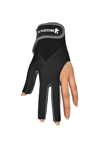 Youtek Sol El İçin Üç Parmak Kesmeli Nefes Alabilir Bilardo Eldiveni - Siyah, S-m Boyut, Esnek Ve Yumuşak