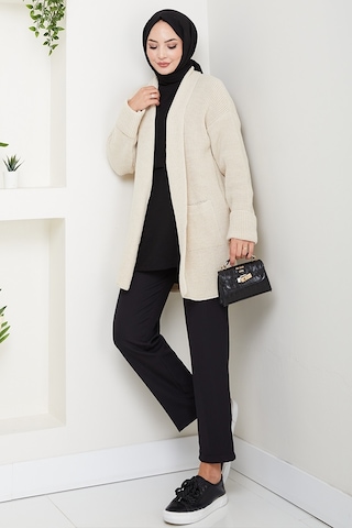 Enfil Şal Yaka Triko Hırka 1598 - Bej Bej