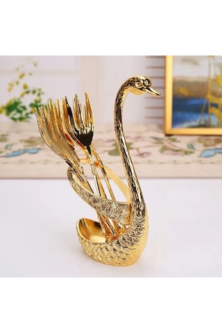 Qingmipy Eşsiz Kuzgun Desenli Paslanmaz Çelik Beste Takımı - Altı Kahve Kaşıği Ve Çatal İle Zirve Levha, Lüks Altın Finish, Hediye Kutusu Içerisinde Altın