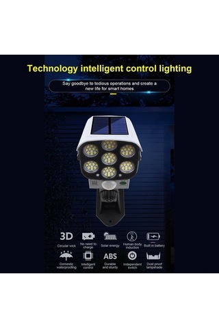 Fortunelane Ip65 Su Geçirmez Güneş Enerjili 77 Led Hareket Sensörlü Güvenlik Aydınlatma Lambası: Beyaz, 2400mah Pil, 3 Mod, Uzakt Beyaz