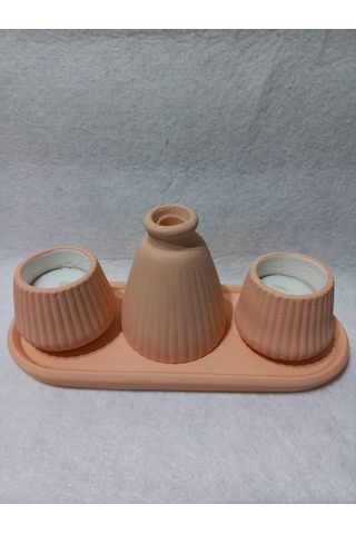 Pampas Vazolu Tabaklı İkili Tealight Mumluk Set Random Çok Renkli