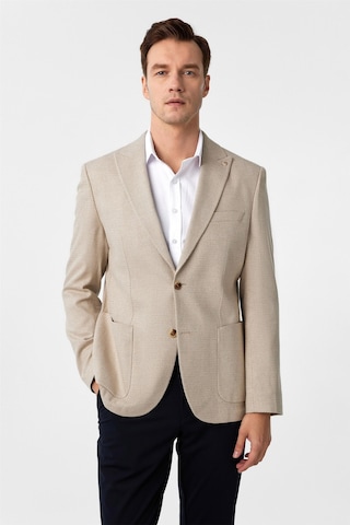 Süvari Bej Slim Fit Desenli Sivri Yaka 6 Drop Ceket