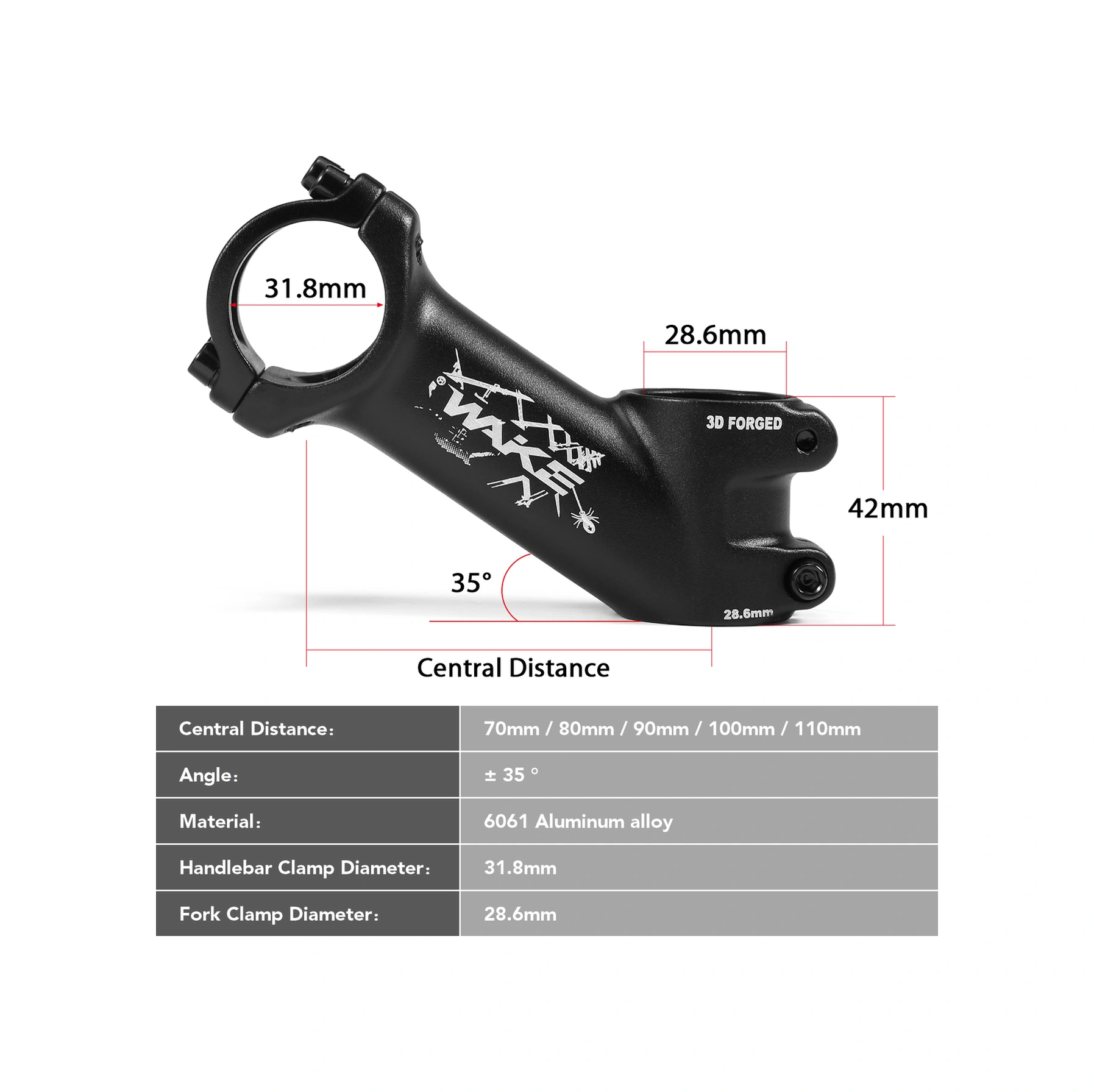 Yunboo Bisiklet Potancısı 31.8mm 35 Derece 70mm - 6061 Aluminyum Alaşımlı A001 Çok Renkli