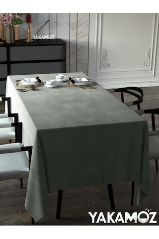 Taş Rengi Kadife Dokulu Masa Örtüsü Dertsiz Velvet Touch Serisi Taş Rengi