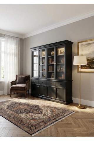 Mat Siyah Renk Vitrin Kitaplık Dolabı 200x200x40 Cm Diğer